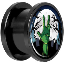 Load image into Gallery viewer, Cemetery Zombie Hand Halloween Black Anodized Plug Set 9/16

