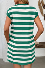 Load image into Gallery viewer, Simple Contrast Striped Round Neck Short Sleeve Mini Dress Casual &amp; Comfortable Everyday Dress for Women
