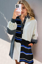 Load image into Gallery viewer, Full Size Striped Half Button Long Sleeve Mini Dress Trendy &amp; Casual Everyday Wear
