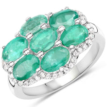 Load image into Gallery viewer, 3.33 Carat Genuine Zambian Emerald and White Zircon .925 Sterling Silver Ring
