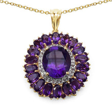 Load image into Gallery viewer, 14K Yellow Gold Plated 8.55 Carat Genuine Amethyst &amp; White Topaz .925 Sterling Silver Pendant
