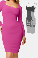Load image into Gallery viewer, Elegant Black Full Size Built-In Shapewear Square Neck Long Sleeve Dress Sculpting Fit Dress for Women
