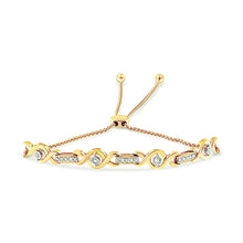 Load image into Gallery viewer, 14K Yellow Gold Plated .925 Sterling Silver Channel Set Diamond Accent Twist 4â€-10â€ Adjustable Bolo Bracelet (I-J Color, I3 Clarity)
