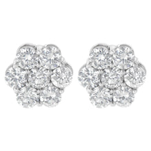 Load image into Gallery viewer, Sterling Silver 2 cttw Floral Composite 7 Stone Diamond Stud Earring (I-J, I1-I2)
