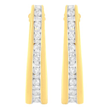 Load image into Gallery viewer, 10K Yellow Gold 1 cttw Channel Set Diamond J-Hoop Earrings (H-I Clarity, I1-I2 Color)
