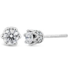 Load image into Gallery viewer, 14K White Gold 1/2 Cttw Round Diamond Crown Stud Earring (I-J Color, I1-I2 Clarity)
