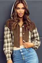 Load image into Gallery viewer, Raw Hem Plaid Cropped Hooded Jacket – Trendy Buttoned Outerwear with Casual Raw Hem Detail
