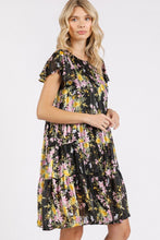 Load image into Gallery viewer, New Summer Flower Print Round Neck Flutter Sleeve Tiered Dress For Women – Feminine, Trendy, Romantic &amp; Flattering Design

