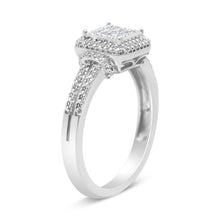 Load image into Gallery viewer, .925 Sterling Silver 1/4 Cttw Princess-cut Diamond Composite Ring with Beaded Halo (H-I Color, SI1-SI2 Clarity) - Size 7
