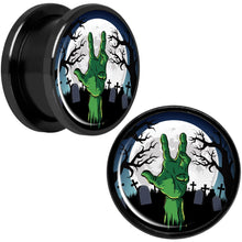 Load image into Gallery viewer, Cemetery Zombie Hand Halloween Black Anodized Plug Set 5/8
