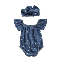 Load image into Gallery viewer, Modern Infant Baby Girls Bodysuits Headband 2PCS Hearts Love Short Sleeve Off Shoulder Jumpsuits Summer Causal Set WIth Big Bow
