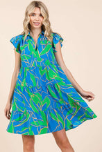 Load image into Gallery viewer, New Summer Leaf Print Ruffle Sleeve Tiered Mini Dress – Fluttering, Fresh and Playful Leaf Pattern with Feminine Ruffle Sleeves
