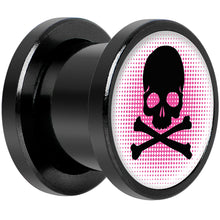 Load image into Gallery viewer, Pink Black Skull Black Anodized Screw Fit Plug Set 00G
