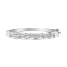 Load image into Gallery viewer, 14K White Gold 3 1/3 Cttw Invisible Set Princess-Cut Diamond Wave Bangle Bracelet (H-I Color, SI1-SI2 Clarity) - Size 7"
