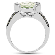 Load image into Gallery viewer, 3.59 Carat Genuine Green Amethyst, Green Diamond &amp; White Diamond .925 Sterling Silver Ring
