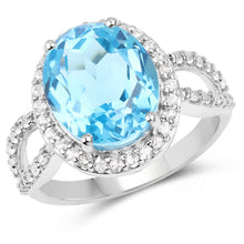 Load image into Gallery viewer, 6.03 Carat Genuine Swiss Blue Topaz &amp; White Topaz .925 Sterling Silver Ring
