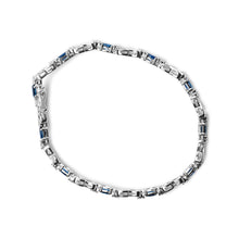 Load image into Gallery viewer, 10K White Gold 5x4mm Oval Sapphire Gemstone and 1/10 Cttw Diamond Prong Set "X" Link Bracelet - Size 7" (H-I Color, SI1-SI2 Clarity)
