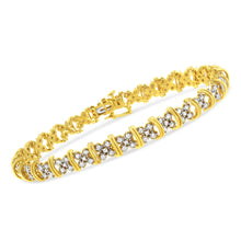 Load image into Gallery viewer, 10K Yellow Gold Plated .925 Sterling Silver 2.0 Cttw Round Diamond Cluster "X" Shaped Link Bracelet (H-I Color, I3 Clarity) - 7"
