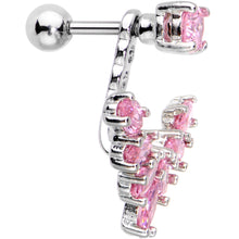 Load image into Gallery viewer, 1/4 Pink Gem Darling Fan Dangle Cartilage Tragus Piercing
