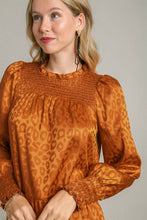 Load image into Gallery viewer, Smocked Leopard Long Sleeve Tiered Dress – Smocked Bodice, Bold Leopard Print, Tiered Design, Frill Details, Chic Dress for Casual and Semi-Formal Occasions
