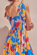 Load image into Gallery viewer, Multicolored Floral Tie-Shoulder Smocked Maxi Dress Elegant &amp; Flowy Summer Style Dress
