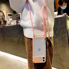 Load image into Gallery viewer, Camera Lens Protection Candy Color Phone Case  For iPhone 14 13 12 11 Pro Necklace With Long Rope Lanyard Cover Camera Lens Protector Translucent Soft Edges Colorful Transparent iphone Cover
