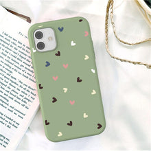 Load image into Gallery viewer, Candy Color Cute Love Heart Phone Case For Iphone 13 12 11 Pro Max Soft Silicon Purple White Silicone Case With Little Heart Pattern Slim Shockproof Protective  Back Cover
