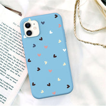 Load image into Gallery viewer, Candy Color Cute Love Heart Phone Case For Iphone 13 12 11 Pro Max Soft Silicon Purple White Silicone Case With Little Heart Pattern Slim Shockproof Protective  Back Cover
