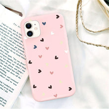 Load image into Gallery viewer, Candy Color Cute Love Heart Phone Case For Iphone 13 12 11 Pro Max Soft Silicon Purple White Silicone Case With Little Heart Pattern Slim Shockproof Protective  Back Cover
