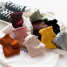 Load image into Gallery viewer, Candy High Quality Lace Solid Color Cute Sweet Girl Fashion Socks Pure Cotton Wood Ear Light Mouth Cotton Novelty Socks Unisex Crew Socks For Men And Women
