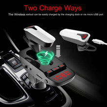 Load image into Gallery viewer, Car FM Transmitter with Wireless Earpiece 2 USB Charge Ports
