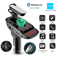 Load image into Gallery viewer, Car FM Transmitter with Wireless Earpiece 2 USB Charge Ports
