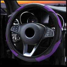 Load image into Gallery viewer, Car Steering Wheel Cover Breathable Anti Slip PU Leather Steering Covers Suitable 37-38cm Auto Decoration Carbon Fiber Thread Leather Steering Wheel Cover Heavy Duty Pure Cowhide Steering Wheel Cover, Genuine Leather Steering Wheel Cover
