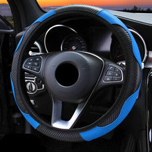 Load image into Gallery viewer, Car Steering Wheel Cover Breathable Anti Slip PU Leather Steering Covers Suitable 37-38cm Auto Decoration Carbon Fiber Thread Leather Steering Wheel Cover Heavy Duty Pure Cowhide Steering Wheel Cover, Genuine Leather Steering Wheel Cover
