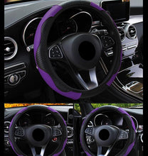 Load image into Gallery viewer, Car Steering Wheel Cover Breathable Anti Slip PU Leather Steering Covers Suitable 37-38cm Auto Decoration Carbon Fiber Thread Leather Steering Wheel Cover Heavy Duty Pure Cowhide Steering Wheel Cover, Genuine Leather Steering Wheel Cover
