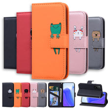 Load image into Gallery viewer, Cartoon Animal Cute Leather Wallet Flip Case Creative Magnetic Protective Cover Lovely Animal Flip Leather Phone Case For iPhone 13 12 11 Pro X XS XR Max Card Holder Funny Phone Cover
