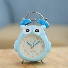 Load image into Gallery viewer, Cartoon Owl Mute Wake Up Table Clock Silent Analog Table Desk Small Clock with Night Light Battery Operated for Living Room Bedroom Kitchen Home Office Cute Ring Bell Metal Bedroom Quartz Alarm Clock With Night Light
