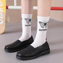 Load image into Gallery viewer, Cartoon socks cute bow print white black calcetines Women's Novelty Socks Crew Fun Funky fall fashion Casual Cotton Dress Socks
