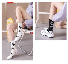 Load image into Gallery viewer, Cartoon socks cute bow print white black calcetines Women's Novelty Socks Crew Fun Funky fall fashion Casual Cotton Dress Socks
