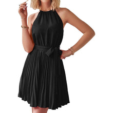 Load image into Gallery viewer, Casual Halter Neck A-Line Dress Sleeveless Belted Swing Pleated Cocktail Party Beach Mini Dresses
