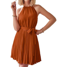Load image into Gallery viewer, Casual Halter Neck A-Line Dress Sleeveless Belted Swing Pleated Cocktail Party Beach Mini Dresses
