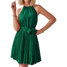 Load image into Gallery viewer, Casual Halter Neck A-Line Dress Sleeveless Belted Swing Pleated Cocktail Party Beach Mini Dresses
