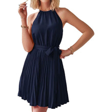 Load image into Gallery viewer, Casual Halter Neck A-Line Dress Sleeveless Belted Swing Pleated Cocktail Party Beach Mini Dresses
