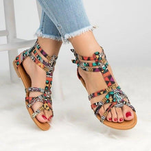 Load image into Gallery viewer, Casual Sandals Shoes Women Colorful Summer Flat Ankle Strap Sandals Shoes Flats Sandals For Women Dressy Strappy Flat Open Toe Sandals Wide Comfortable Leather Sandals
