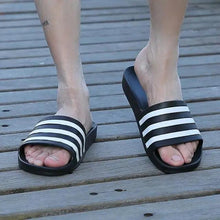 Load image into Gallery viewer, Casual Summer Modern Design Men Slippers Soft Black White Stripes Pattern Flip Flops Casual Summer Outdoor Slides For Women
