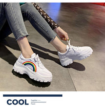 Load image into Gallery viewer, Casual Winter Women Thick Sneakers White Shoes Autumn Winter Fashion Platform Shoes Female Lace Up Rainbow Vulcanized Shoes Comfy Fashion Sneakers Breathable Athletic Casual Shoes
