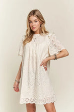 Load image into Gallery viewer, Ruffled Eyelet Round Neck Summer Dress For Women – Elegant Feminine Eyelet Dress with Ruffled Details for Garden Parties &amp; Special Occasions
