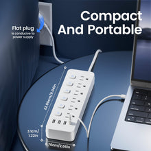 Load image into Gallery viewer, 10-in-1 Multi-Outlet Power Strip – 6 AC, 3 USB-A, 1 Type-C
