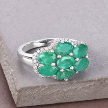 Load image into Gallery viewer, 3.33 Carat Genuine Zambian Emerald and White Zircon .925 Sterling Silver Ring
