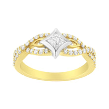 Load image into Gallery viewer, 10K Two Tone Color 2/3 Cttw Diamond Kite and Twist Shank Ring (H-I Color,SI2-I1 Clarity)
